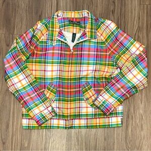Lauren Ralph Lauren Active Colorful Pink Green Plaid Zip Front Jacket, Medium